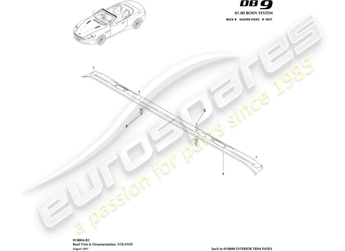 aston martin db9 (2011) dachverkleidung, volante teilediagramm
