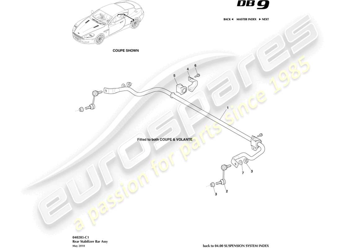 aston martin db9 (2008) teilediagramm für hinteren stabilisator