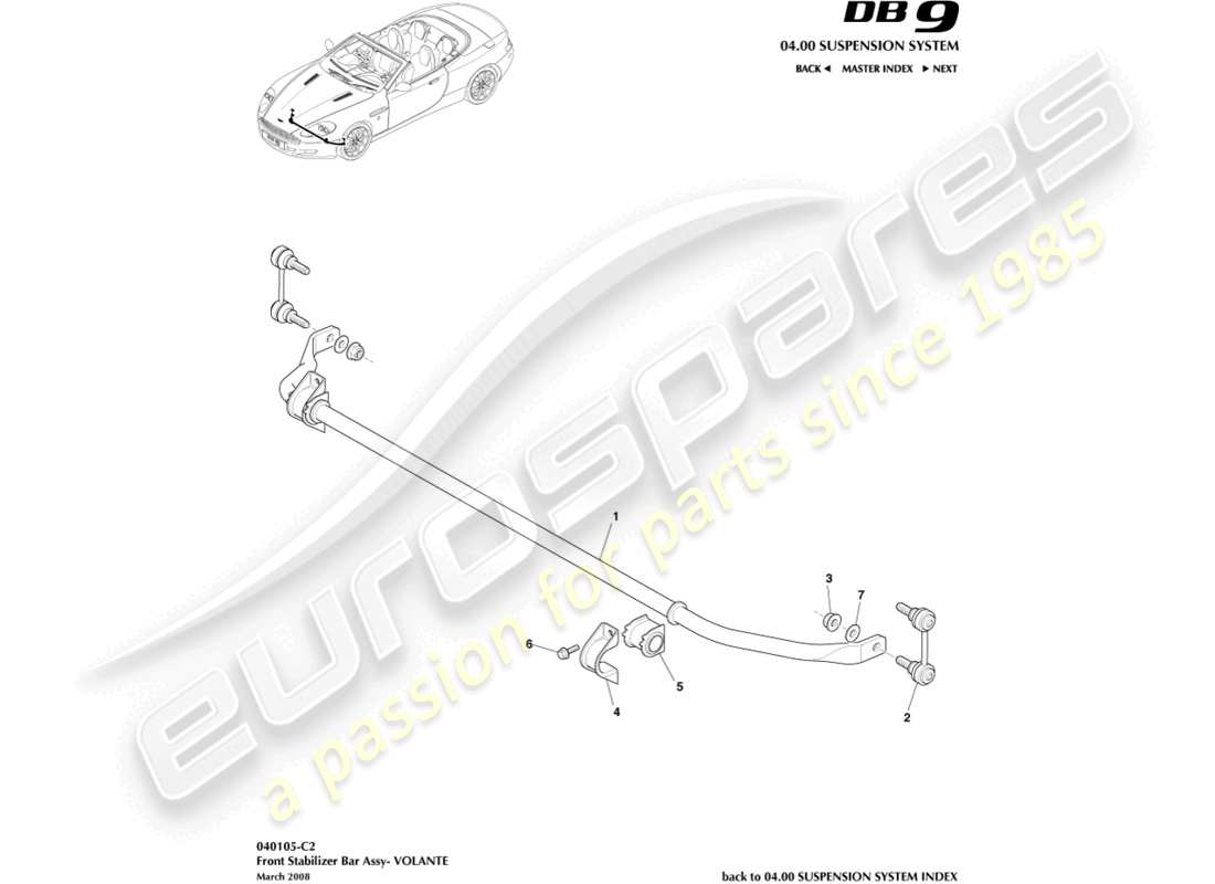 aston martin db9 (2011) vordere stabilisatorstange, volante teilediagramm