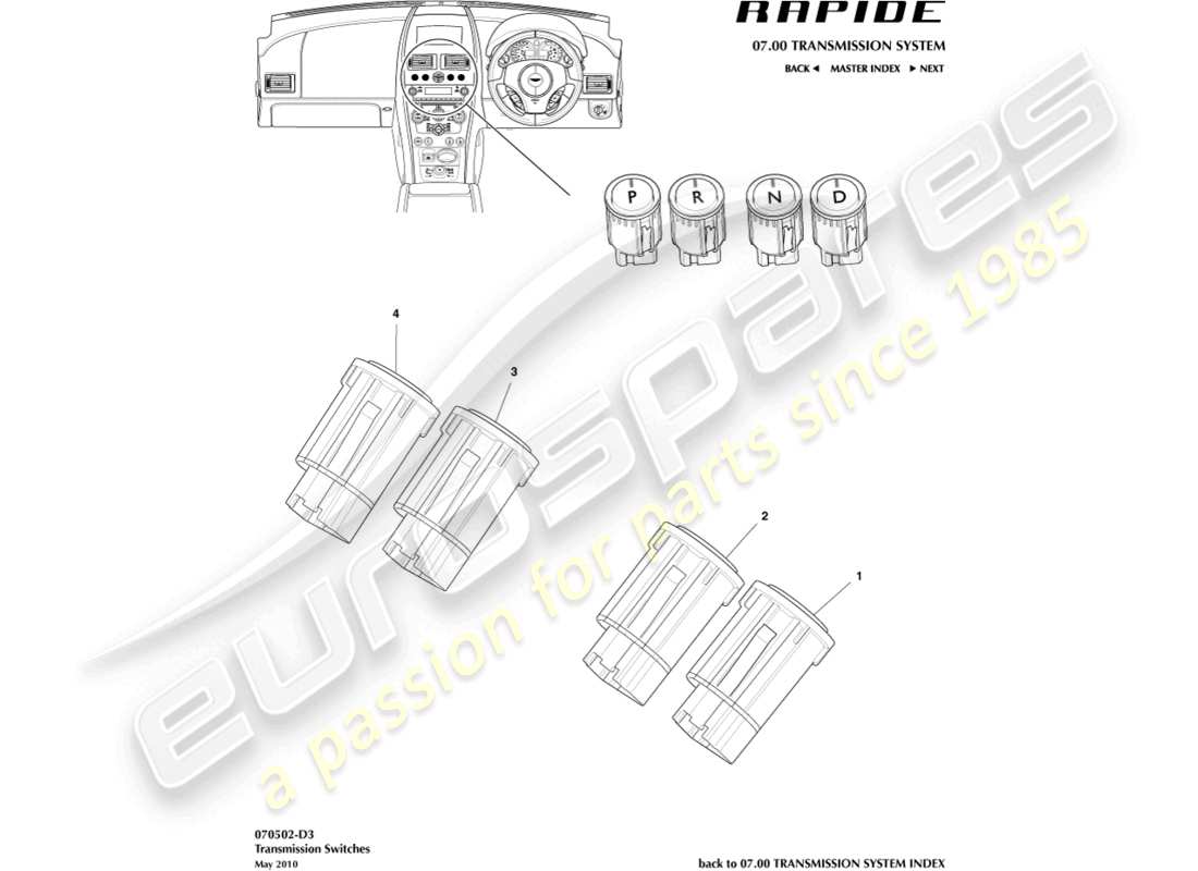 aston martin rapide (2019) teilediagramm für transaxle-schalter