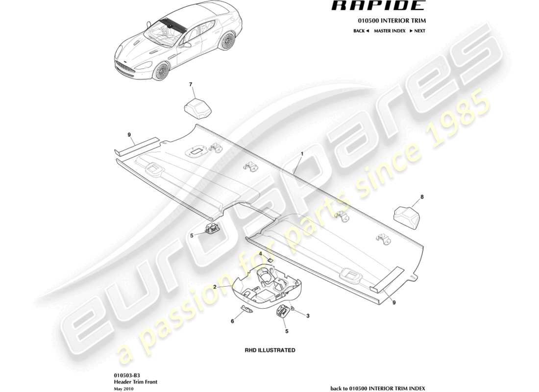 aston martin rapide (2016) teilediagramm für die vordere kopfleistenverkleidung