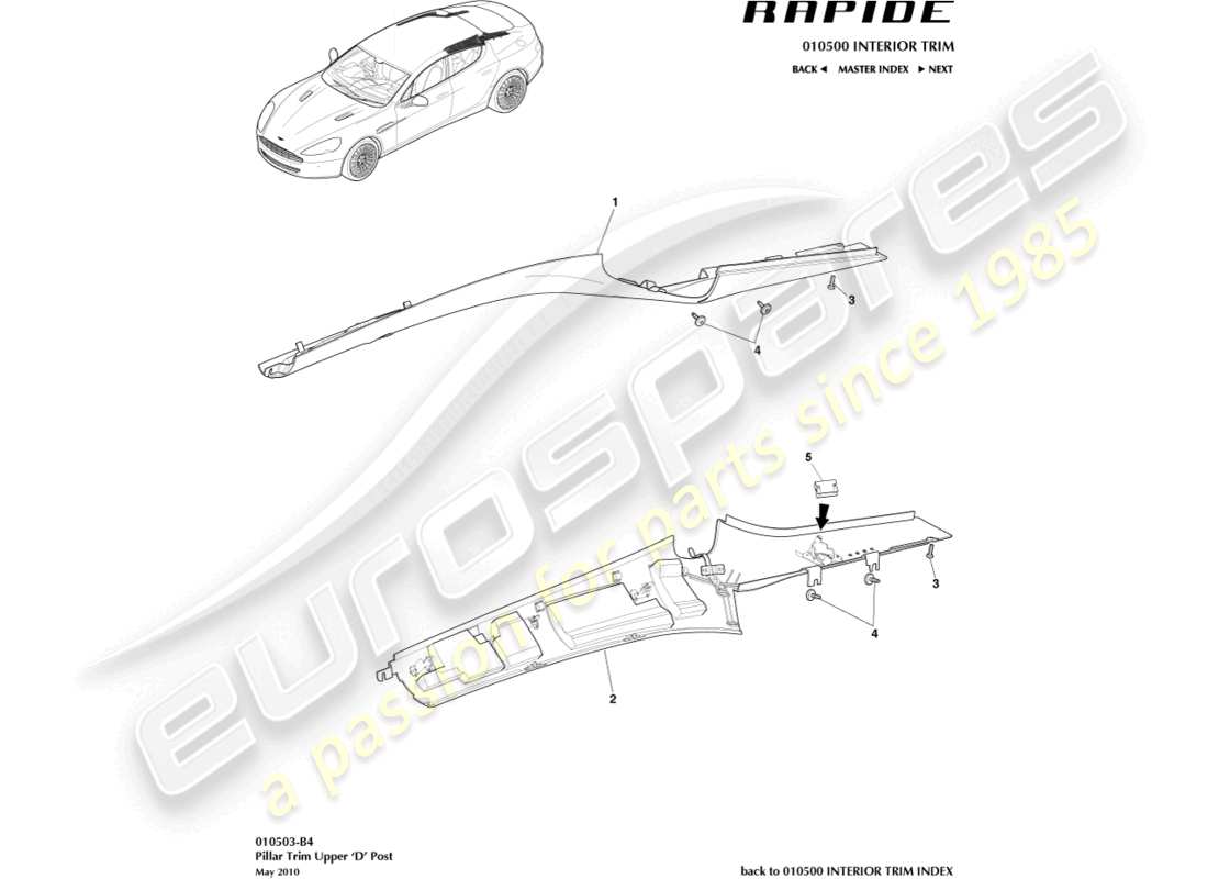 aston martin rapide (2016) teilediagramm für die d-säulenverkleidung