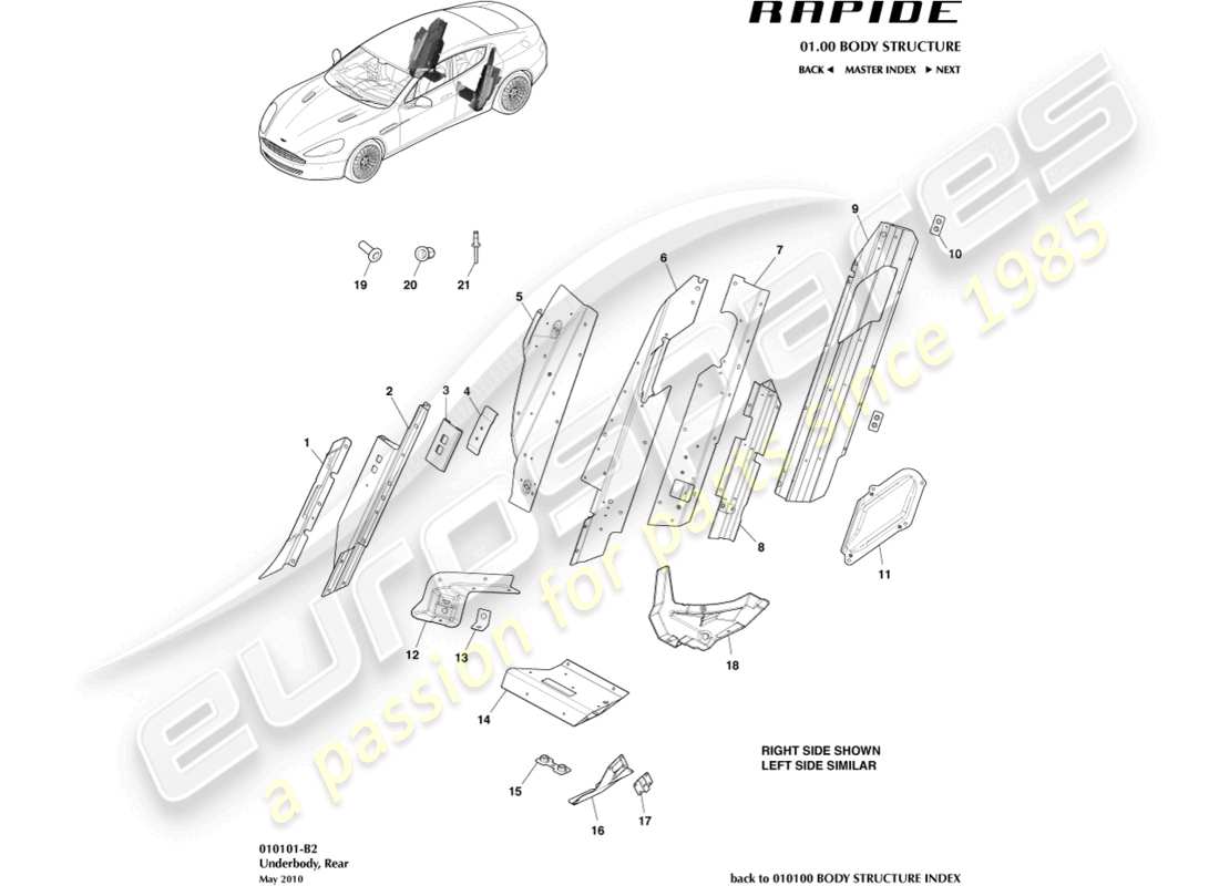 aston martin rapide (2011) unterboden, heckteil-diagramm