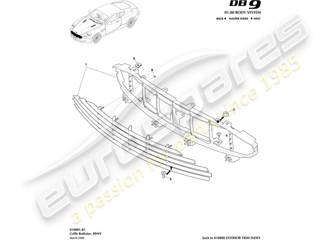 aston martin db9 (2009) kühlergrill, 09my ersatzteildiagramm