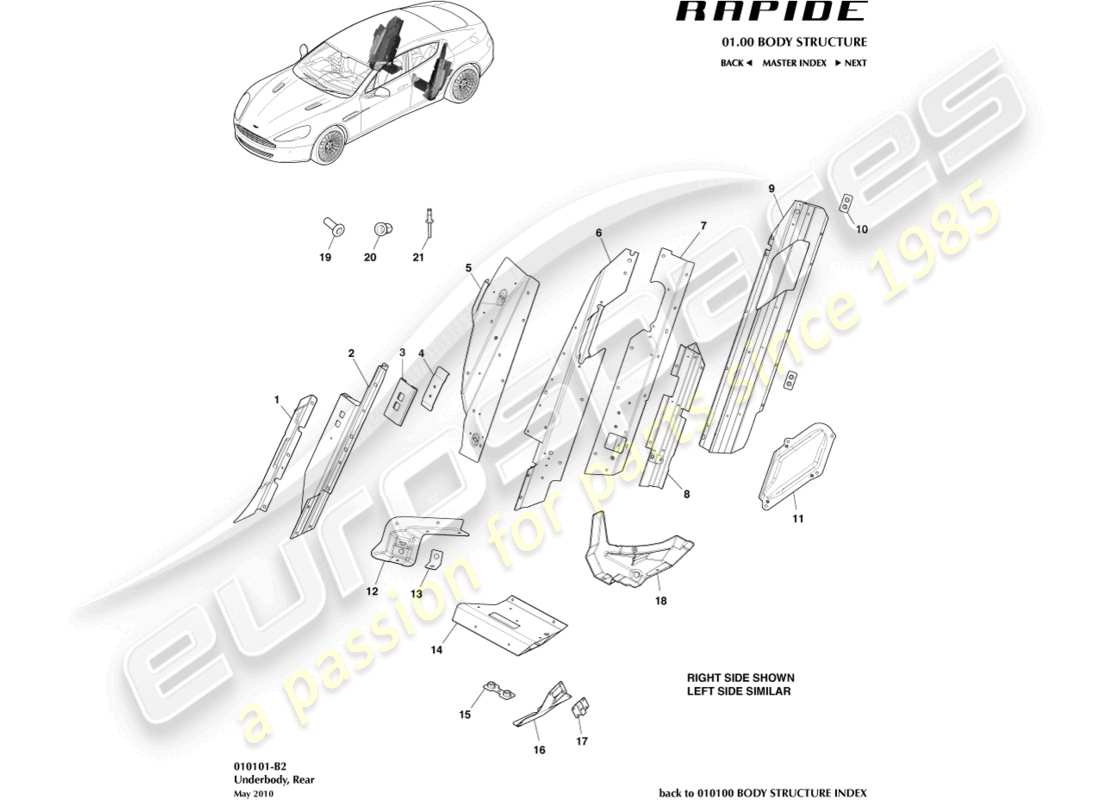 aston martin rapide (2013) unterboden, heckteil-diagramm