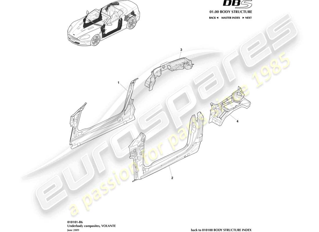aston martin dbs (2013) unterbodenverbundstoffe, volante-teilediagramm