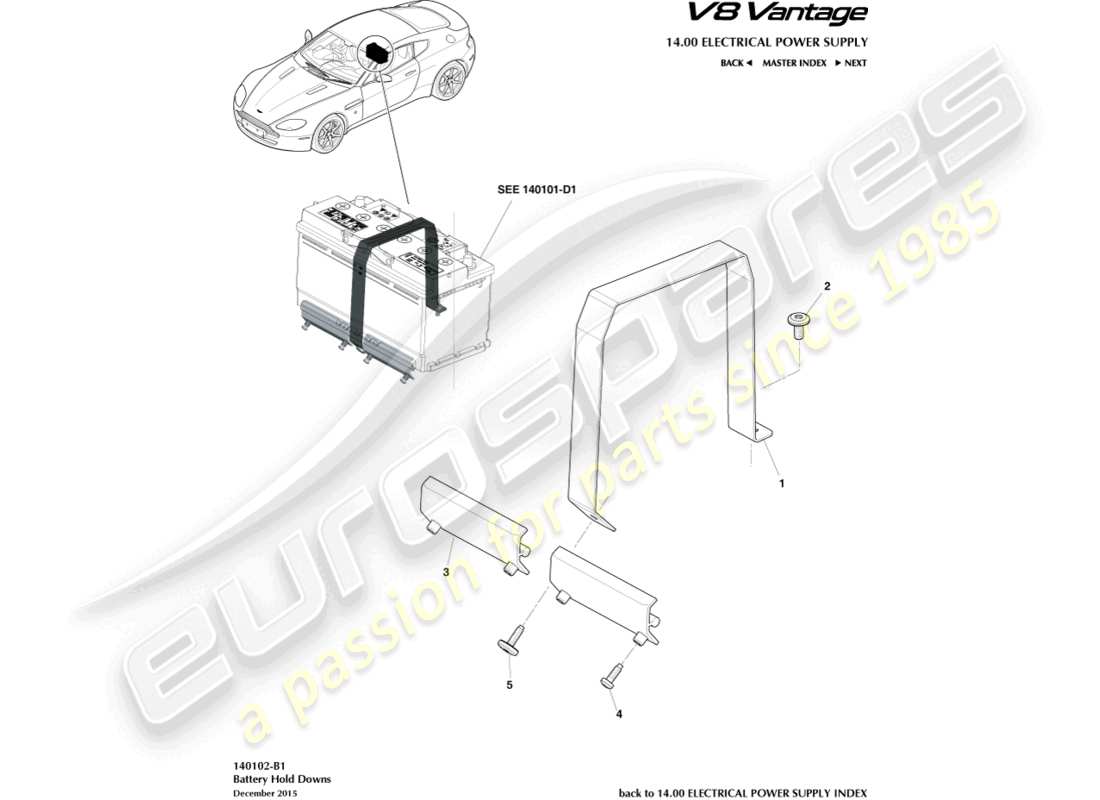 aston martin v8 vantage (2010) teilediagramm für batteriehalterungen