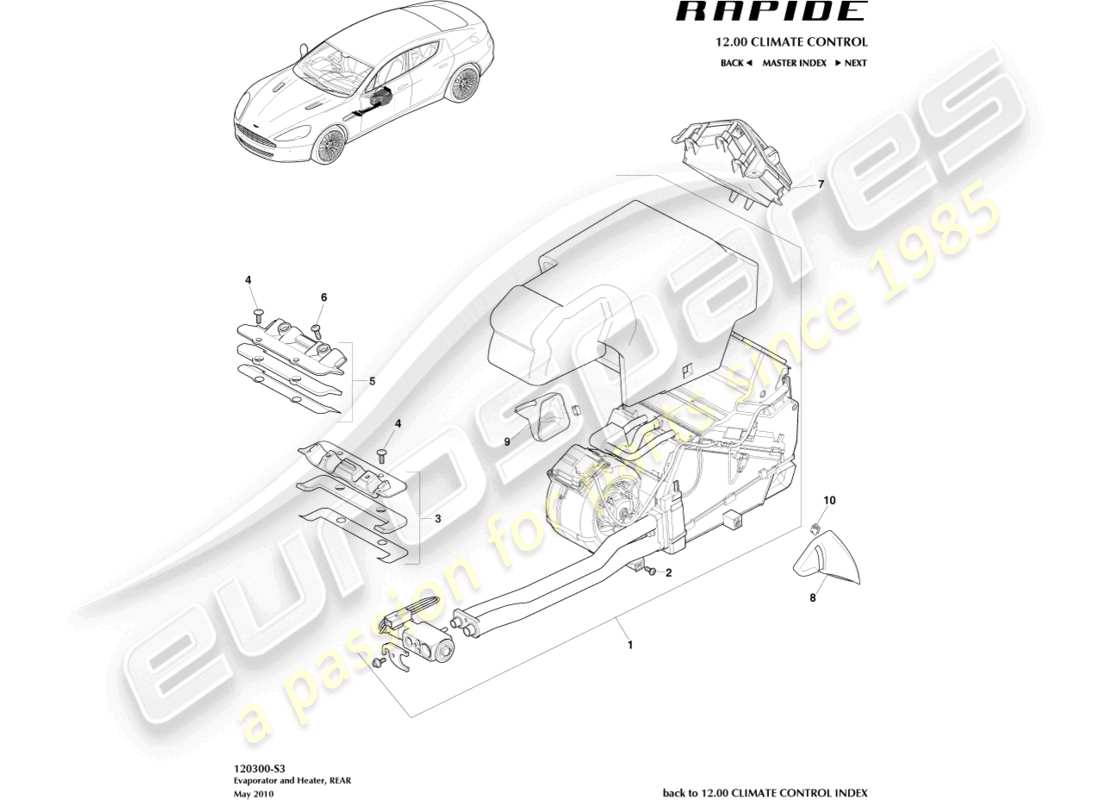 aston martin rapide (2013) hvac-einheit, hinteres teildiagramm