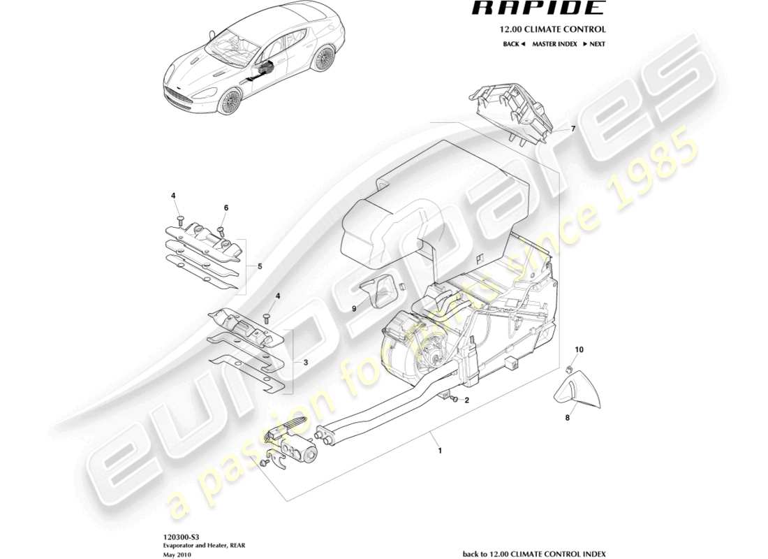 aston martin rapide (2011) hvac-einheit, hinteres teildiagramm