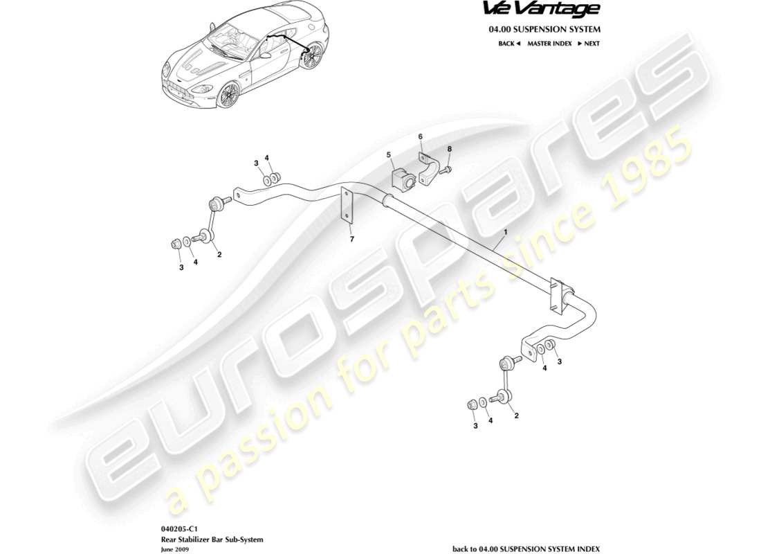 aston martin v12 vantage (2013) teilediagramm für hinteren stabilisator