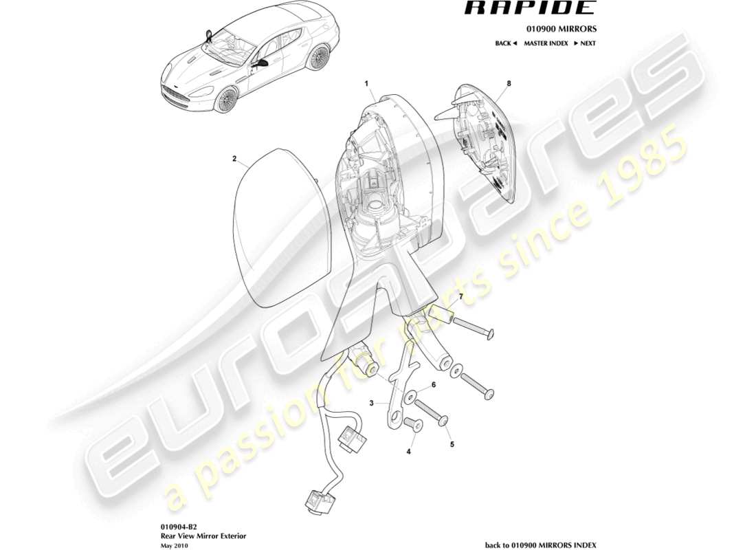 aston martin rapide (2011) teilediagramm für außenrückspiegel