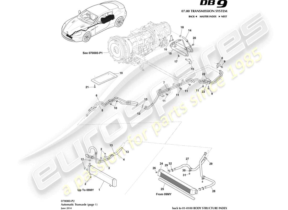 aston martin db9 (2007) transaxle-kühlung, autoteildiagramm