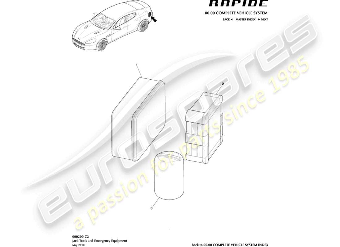 aston martin rapide (2013) teilediagramm für reifennotfallausrüstung