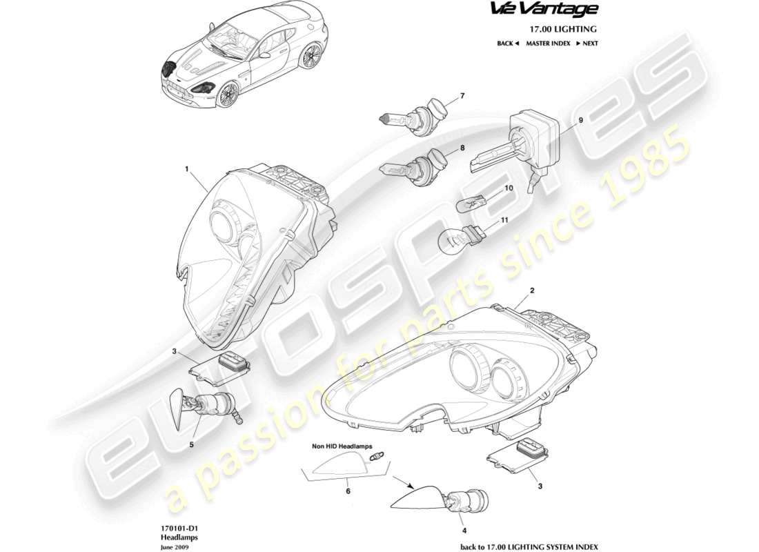 aston martin v12 vantage (2013) scheinwerfer ersatzteildiagramm