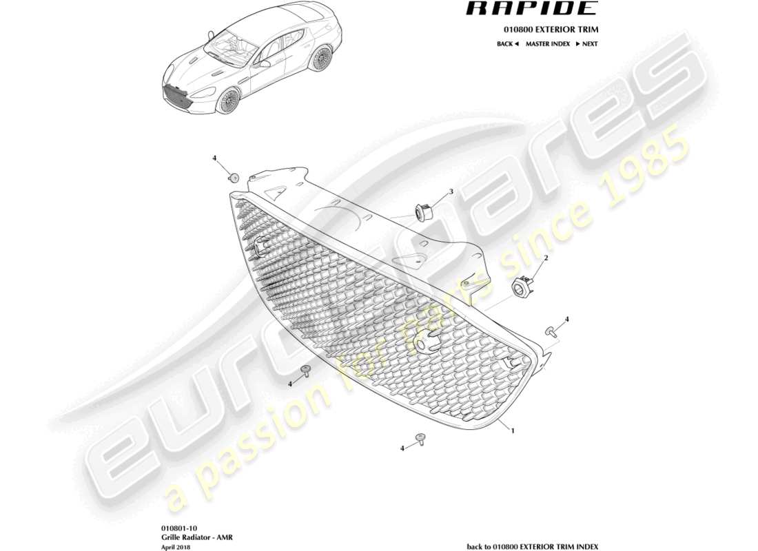 aston martin rapide (2018) kühlergrill, amr-teilediagramm