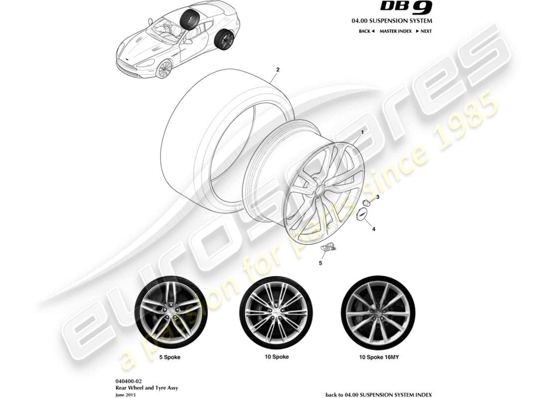 aston martin db9 (2017) räder und reifen, hinteres teildiagramm
