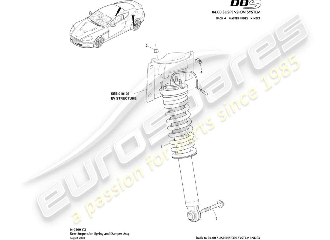 aston martin dbs (2011) teilediagramm für hintere feder und dämpfer