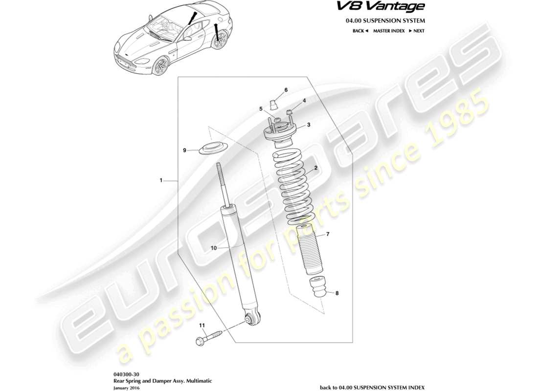 aston martin v8 vantage (2017) hintere feder und dämpfer, multimatic-ersatzteildiagramm