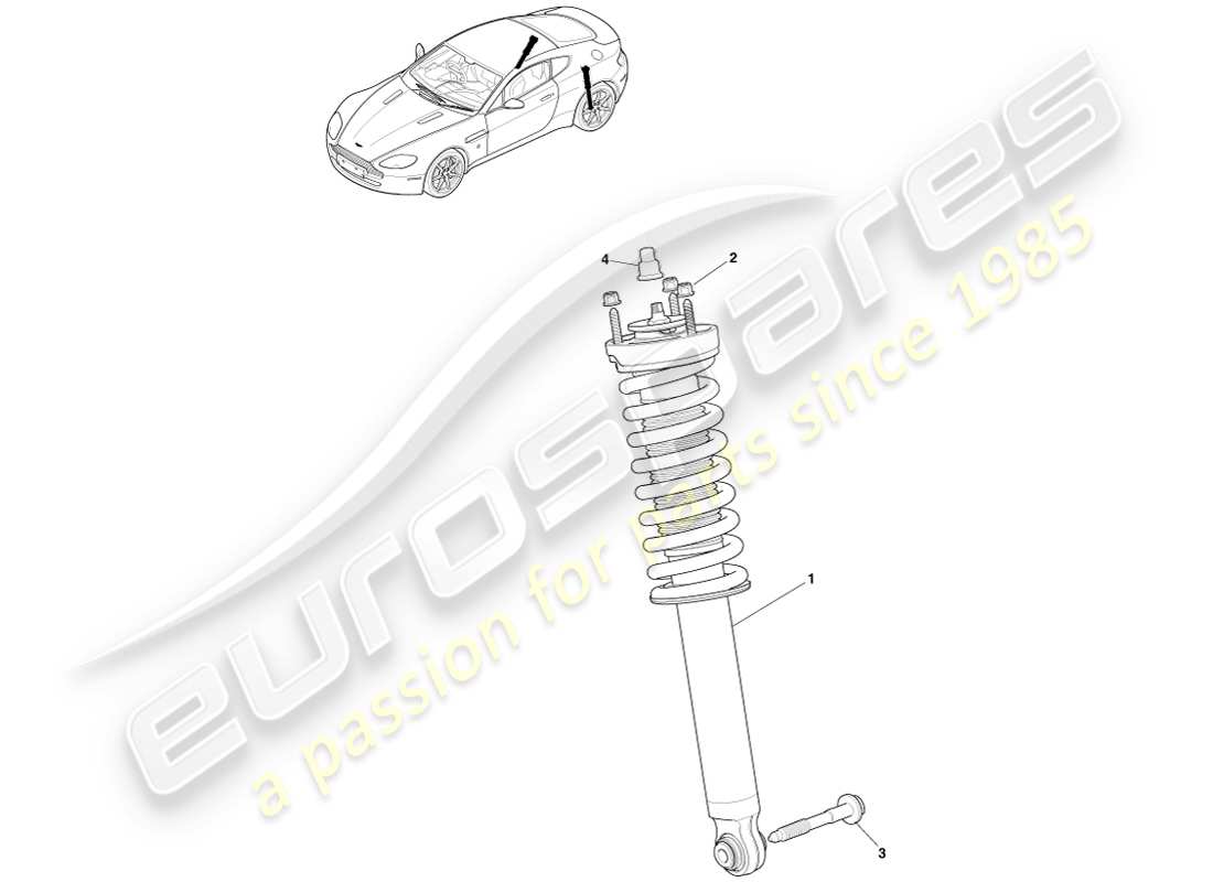 aston martin v8 vantage (2005) hintere feder und dämpfer, bilstein-ersatzteildiagramm