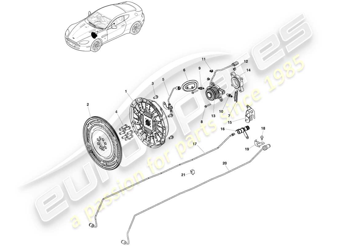 aston martin v8 vantage (2007) kupplungssystem, sportshift 6 spd ersatzteildiagramm