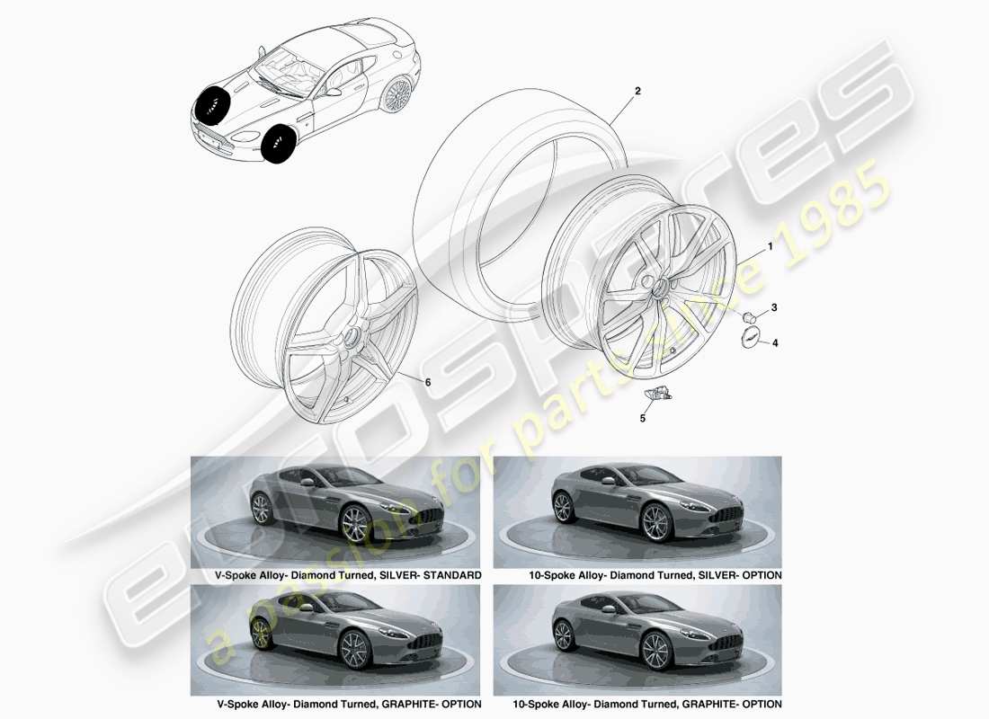 aston martin v8 vantage (2007) vorderräder und reifen, 12.25my im ersatzteildiagramm