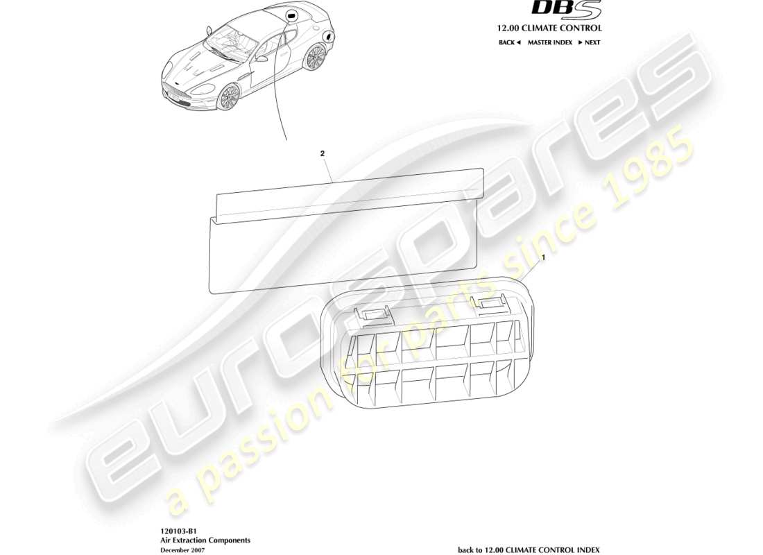 aston martin dbs (2012) teilediagramm für luftabsaugkomponenten