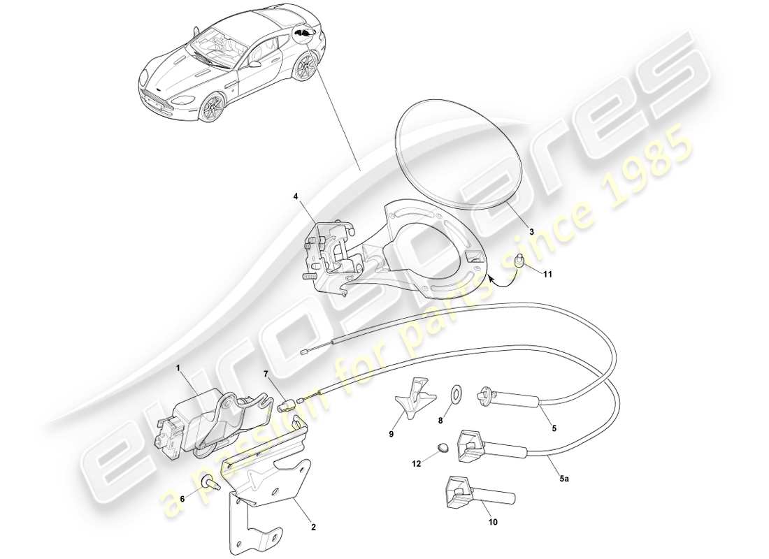 aston martin v8 vantage (2007) kraftstoffeinfüllmechanismus, coupé-teilediagramm
