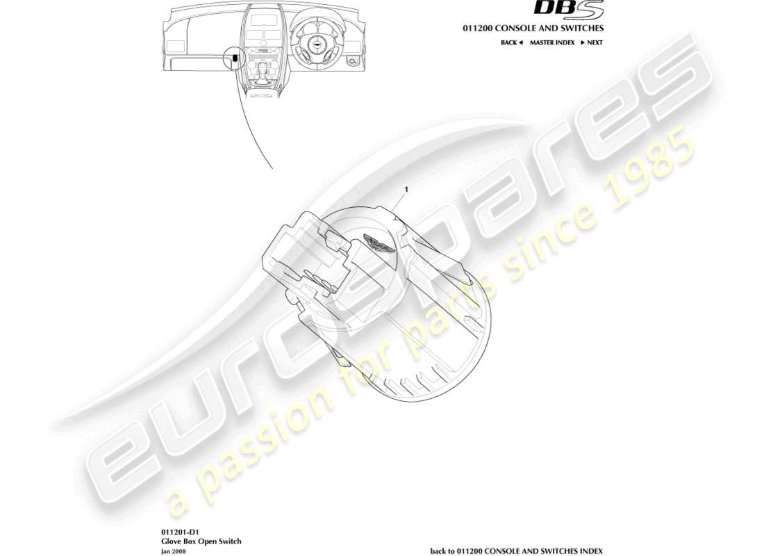 aston martin dbs (2014) teilediagramm für handschuhfachschalter