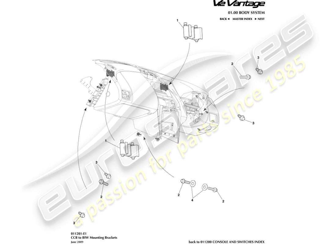 aston martin v12 vantage (2010) teilediagramm für ccb-zu-biw-halterungen