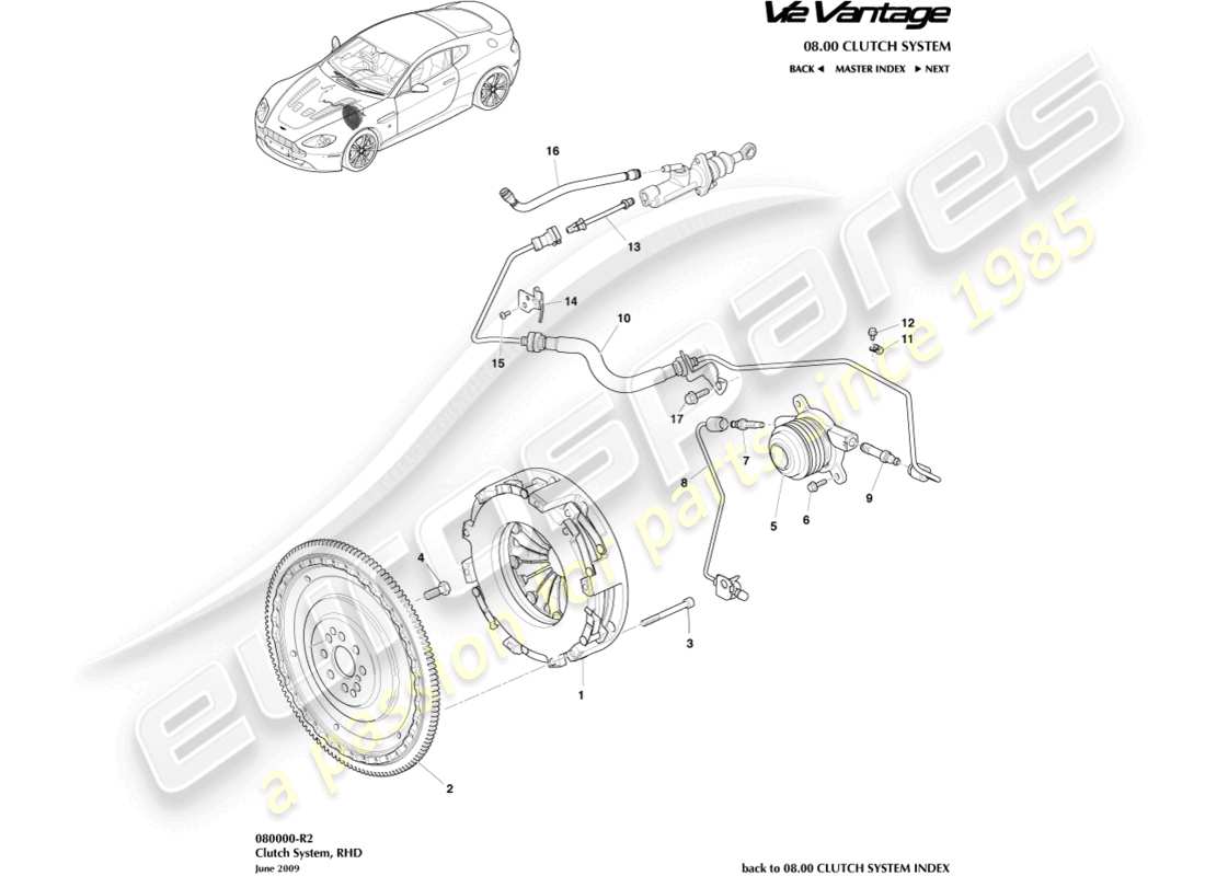 aston martin v12 vantage (2010) kupplungssystem, rhd-ersatzteildiagramm