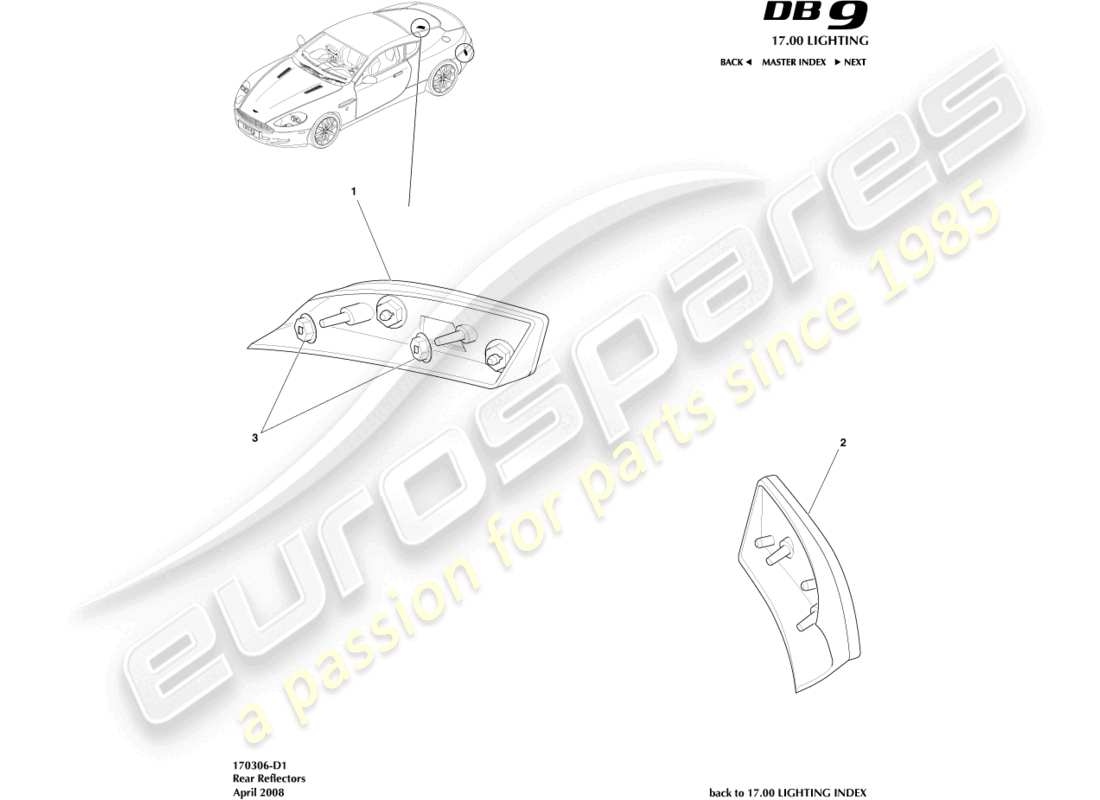 aston martin db9 (2011) rückstrahler teilediagramm