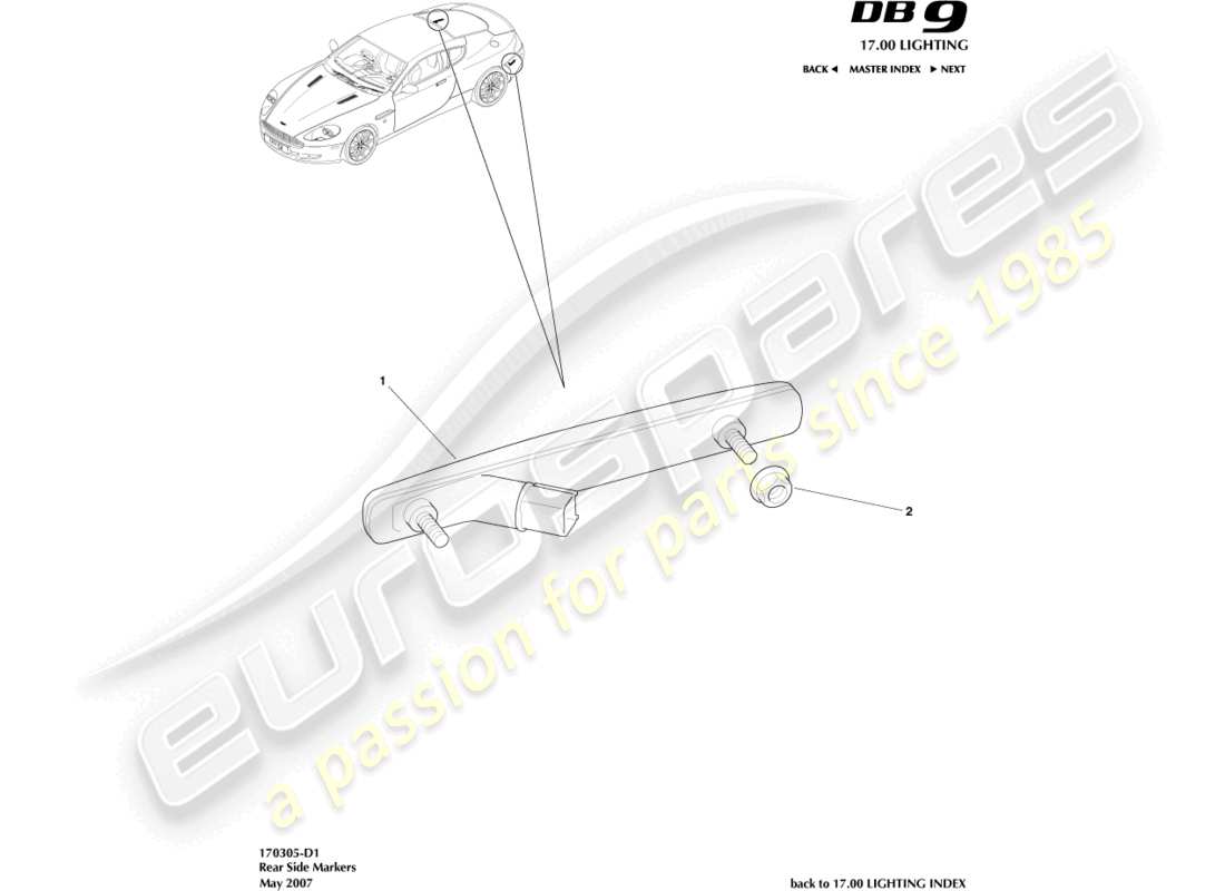 aston martin db9 (2011) seitenmarkierungen hinten teilediagramm