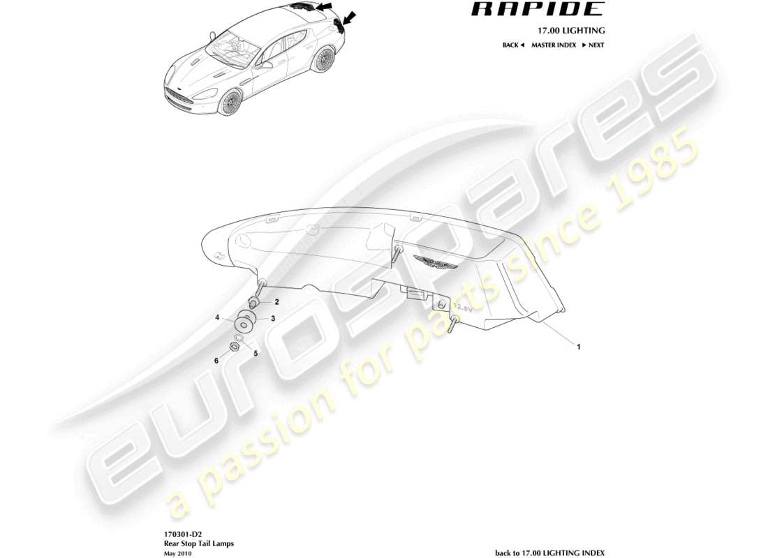 aston martin rapide (2012) teilediagramm für rückleuchten