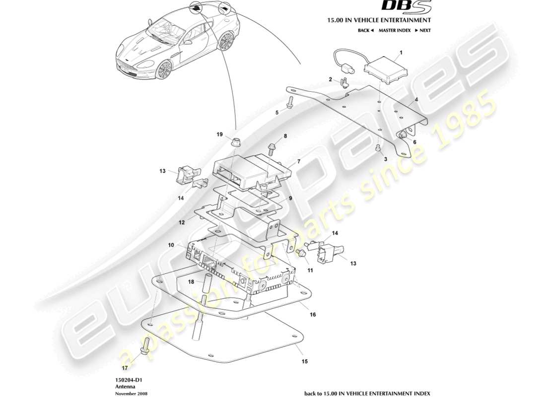 aston martin dbs (2014) sdars-antennenteildiagramm