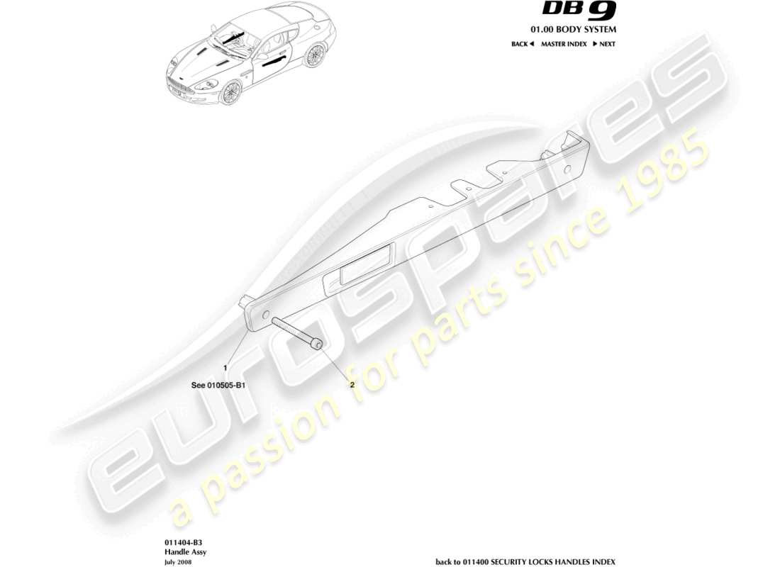 aston martin db9 (2011) teilediagramm der griffbaugruppe