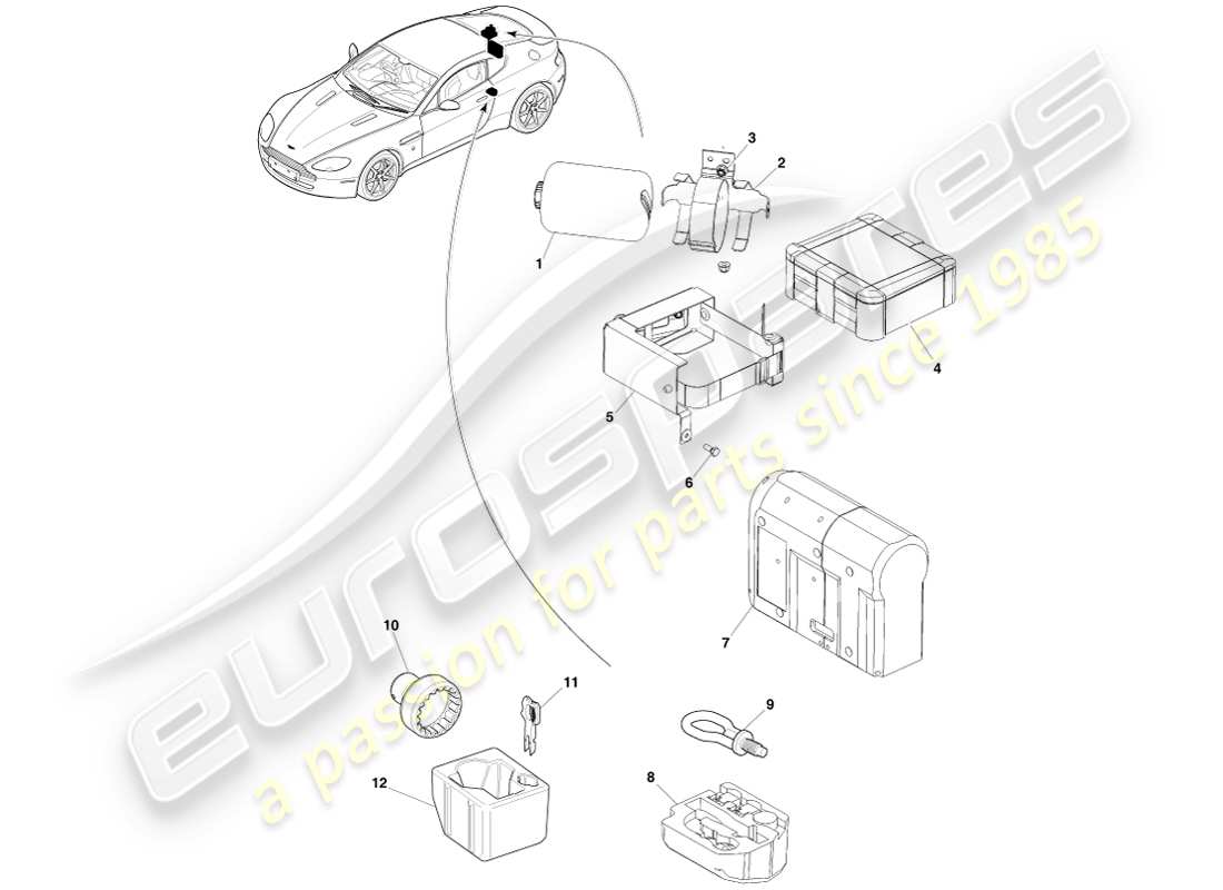 aston martin v8 vantage (2005) teilediagramm für notfallausrüstung