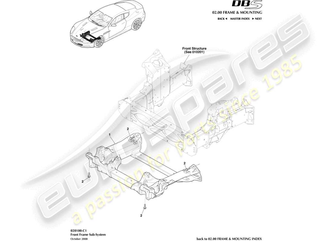aston martin dbs (2007) teilediagramm des vorderen hilfsrahmens