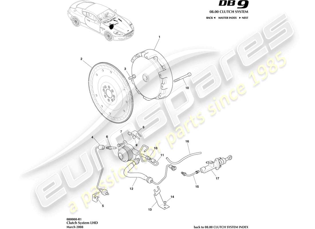 aston martin db9 (2005) kupplungssystem, lhd-ersatzteildiagramm