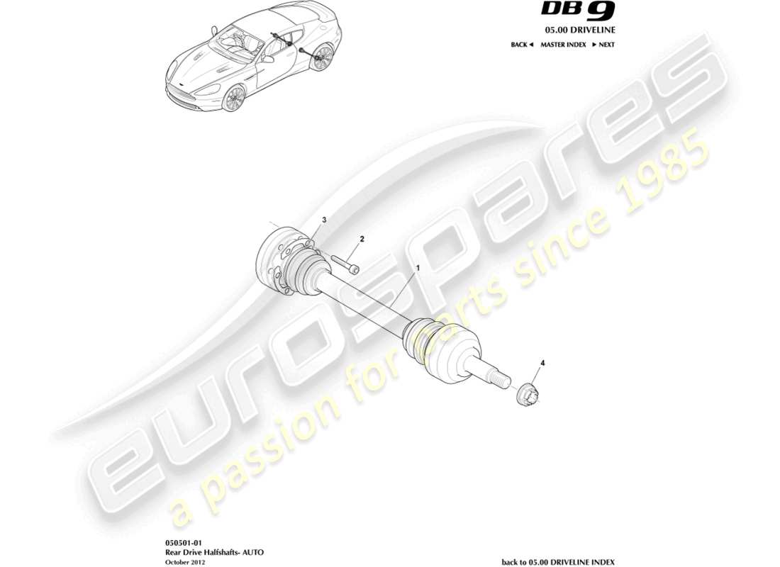 aston martin db9 (2014) teilediagramm der hinteren halbwelle