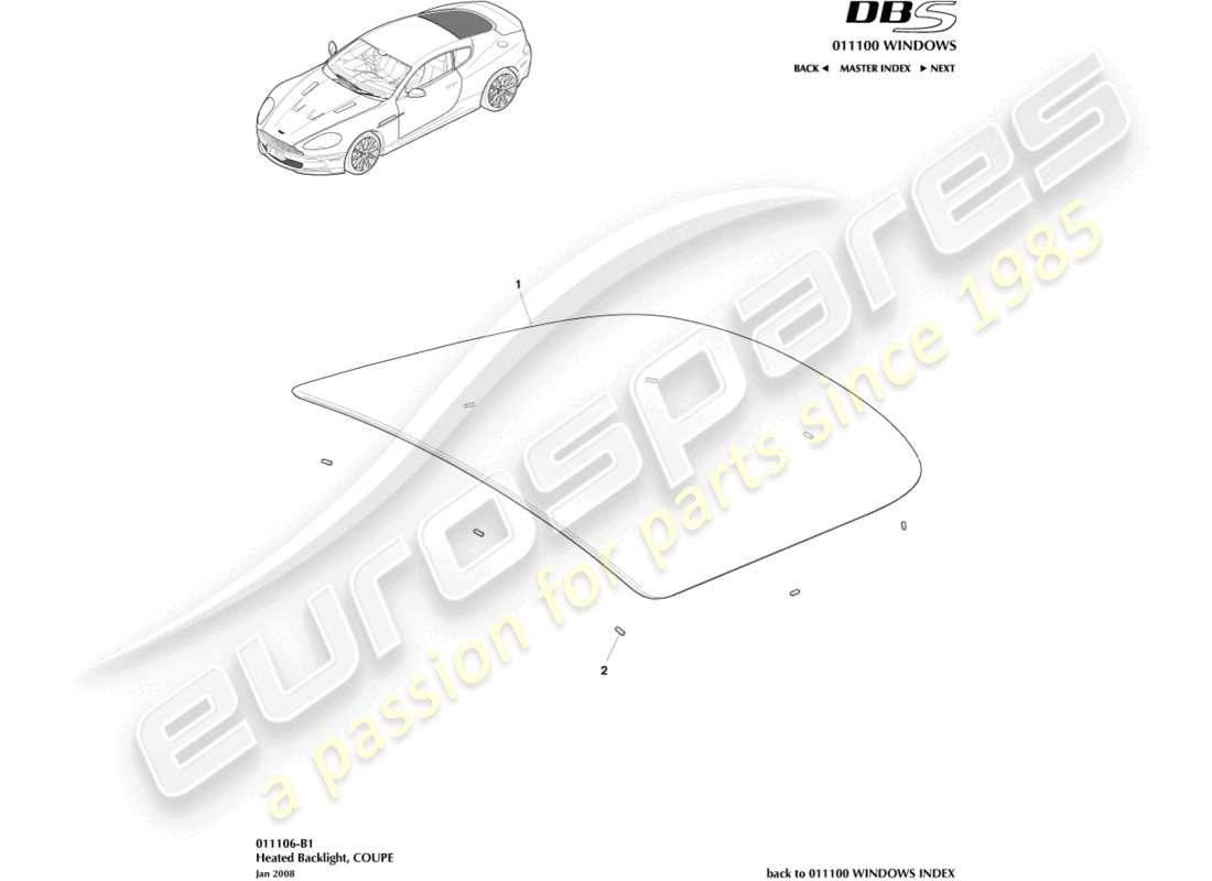 aston martin dbs (2009) teilediagramm der heckscheibe