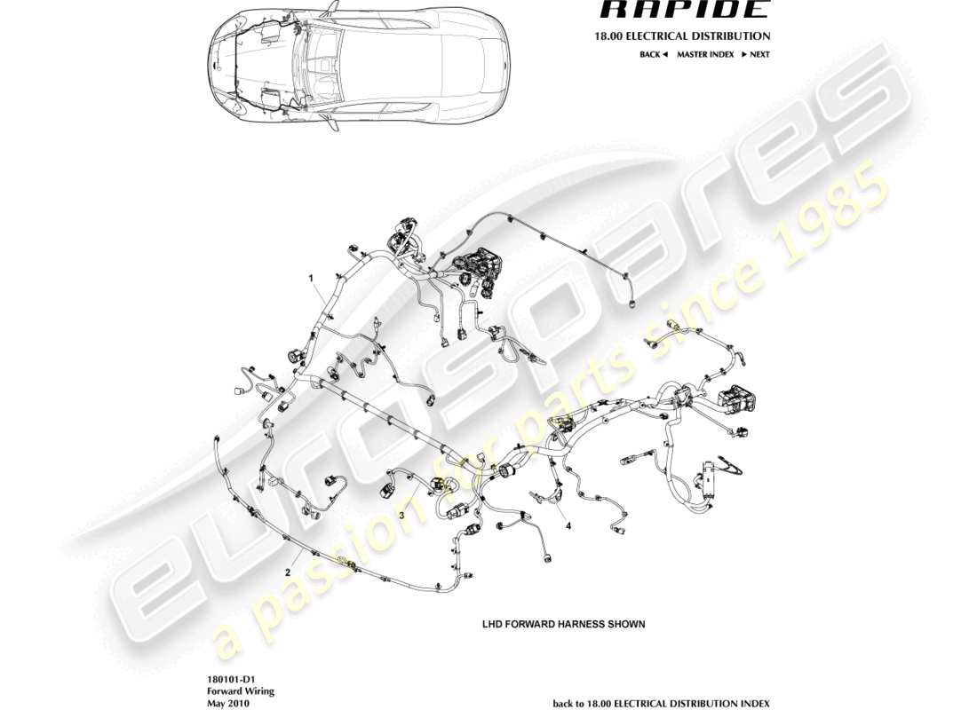 aston martin rapide (2011) vorderer kabelbaum, bis 13my ersatzteildiagramm