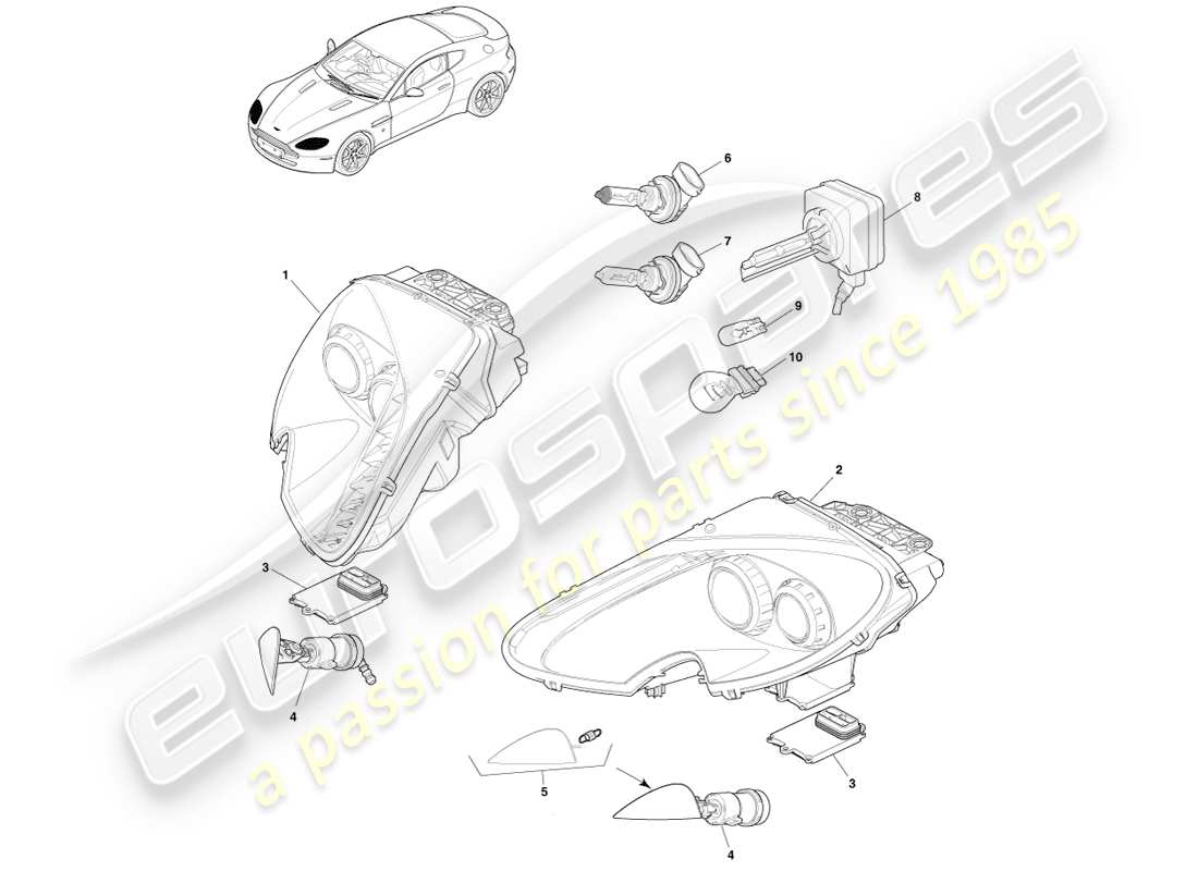 aston martin v8 vantage (2005) scheinwerfer ersatzteildiagramm
