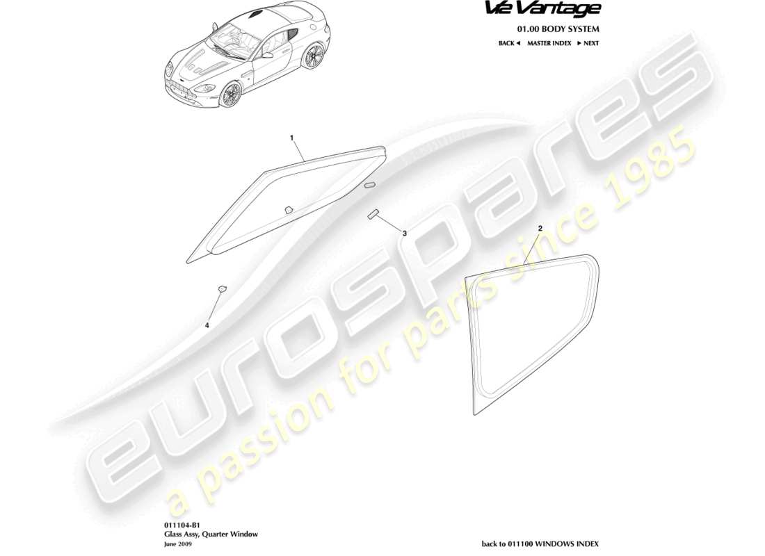 aston martin v12 vantage (2013) hinteres seitenfenster, coupé-teilediagramm