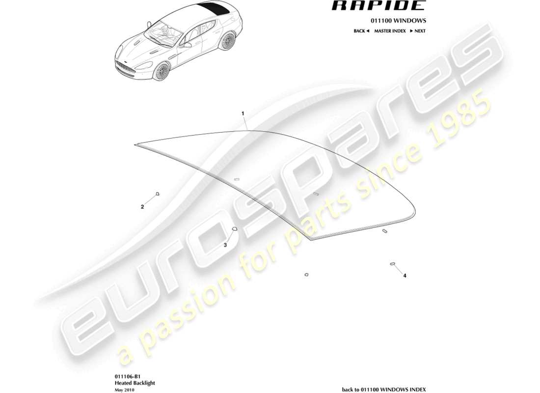 aston martin rapide (2011) teilediagramm der heckscheibe