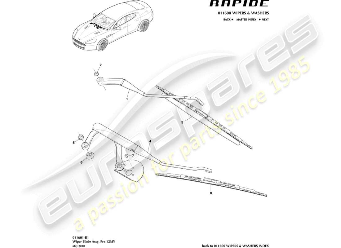 aston martin rapide (2011) teilediagramm der wischerblattbaugruppe