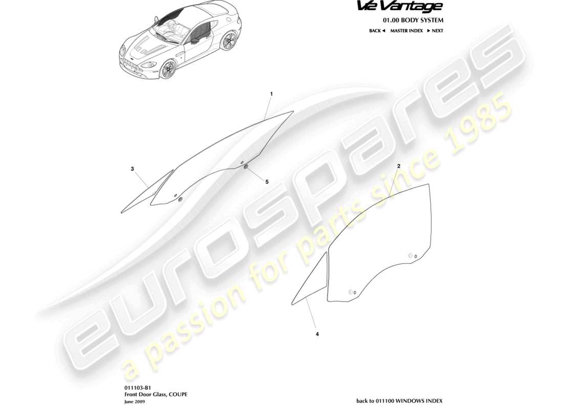 aston martin v12 vantage (2013) türglas, coupé-ersatzteildiagramm