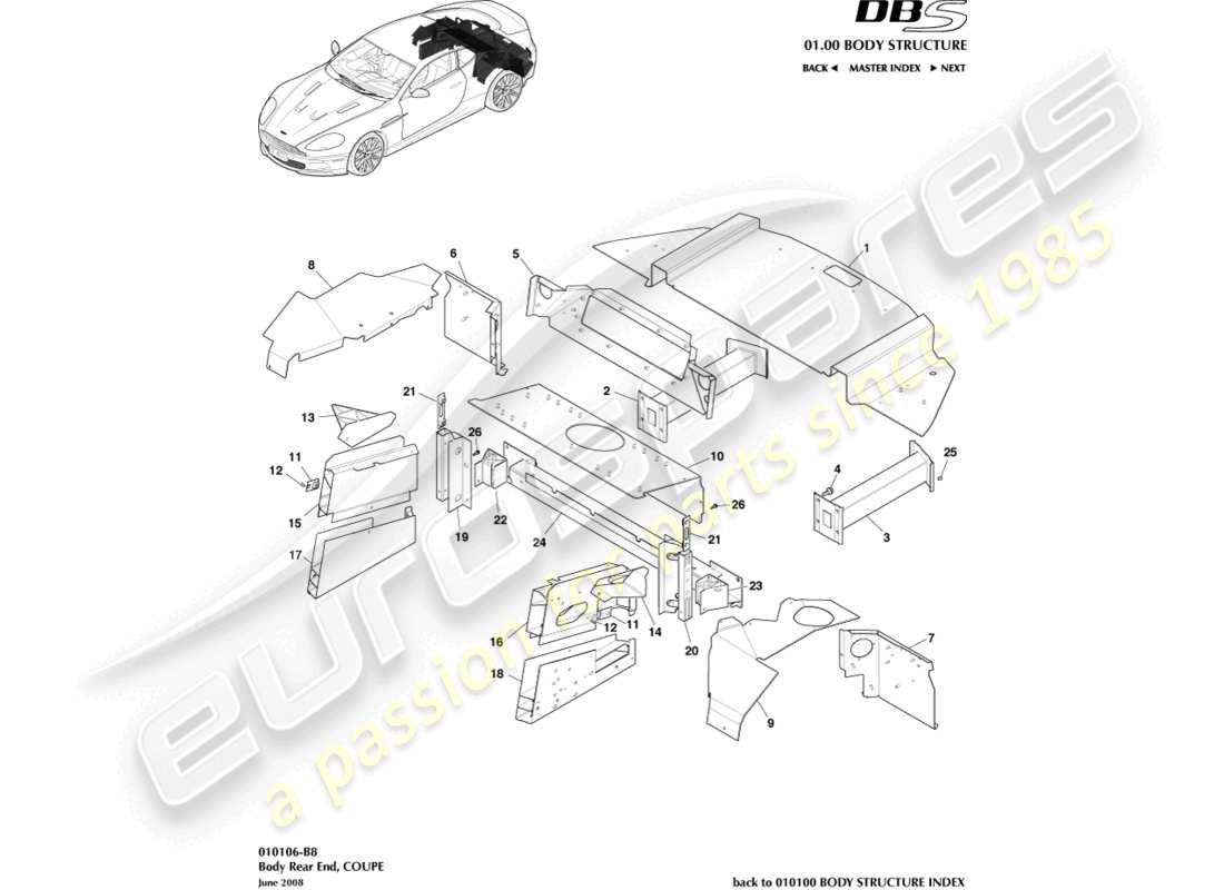 ein teilediagramm aus dem teilekatalog aston martin dbs (2008)