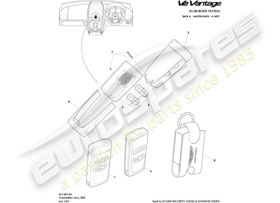 aston martin v12 vantage (2010) sender, rke-teilediagramm