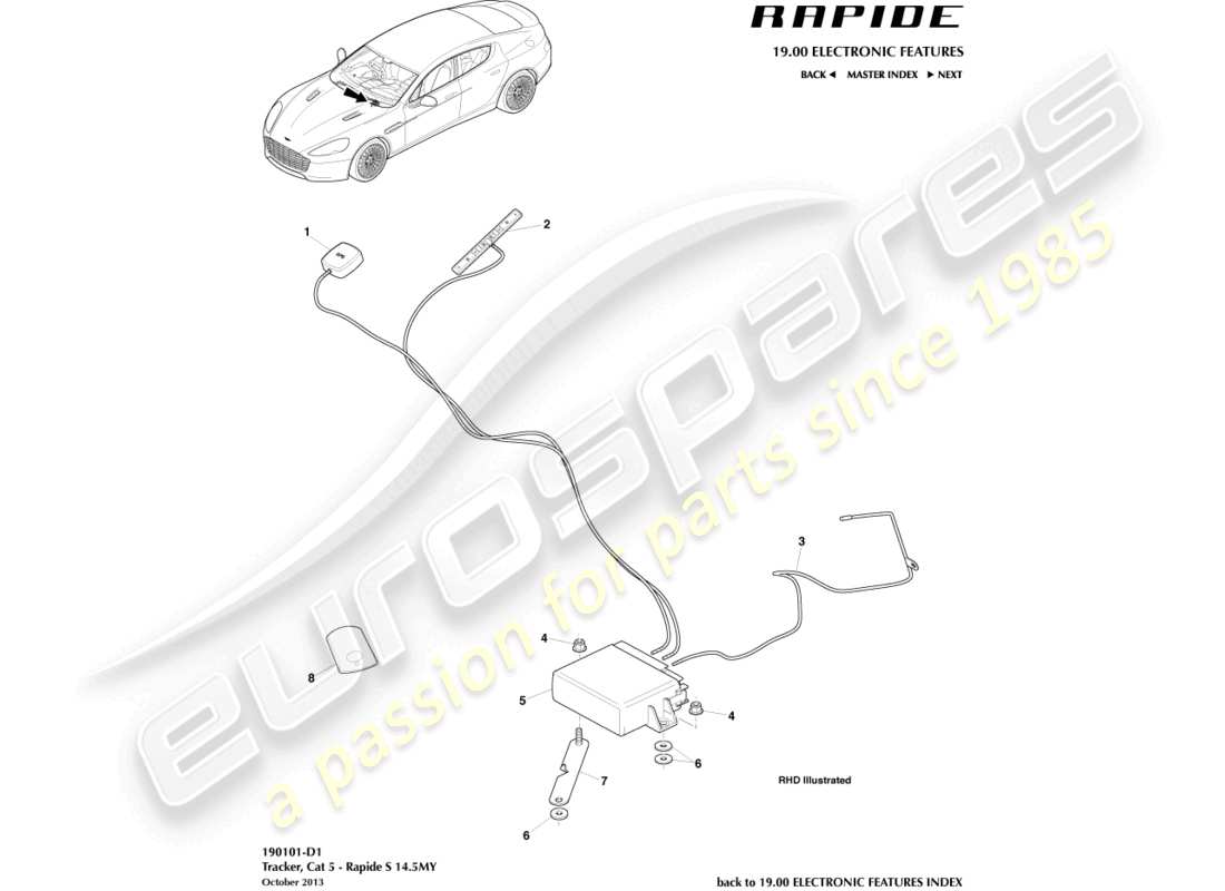 aston martin rapide (2011) cat 5 tracker, 14.5my teilediagramm