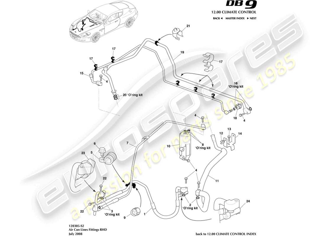 aston martin db9 (2010) klimaanlagenleitung, rhd-ersatzteildiagramm